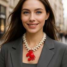 1 chiếc vòng cổ mặt dây chuyền hình giọt nước và cua tối giản thời trang mới, thiết kế chủ đề đại dương, vòng cổ nữ độc đáo và thanh lịch, phù hợp để đeo hàng ngày. - Bộ mặt dây chuyền hình con cua giọt nước - Xem 1