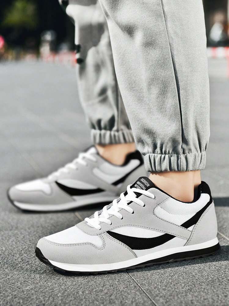 男女通用时尚运动鞋，系带平底休闲鞋，学生运动鞋，适合日常通勤、步行、室内健身训练，多功能运动鞋 - 灰色 - 查看 6