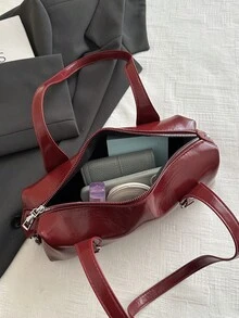 1pc Fashion Armpit Shoulder Bag, Red Vintage Handbag For Women - Burgundy - View 4