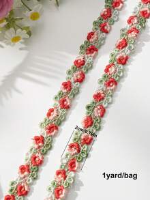 1yard 0.79in Floral Lace Trim Red Flower Ribbon Trim Decoration Embroidered Appliques Trim Ribbon For DIY Sewing Wedding Bridal Children Dress Decor Craft (Red) - Big Red a - View 8