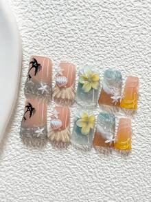 Bộ dụng cụ làm móng nghệ thuật thủ công phong cách nghỉ dưỡng đảo gồm 10 món, bao gồm các họa tiết trang trí móng bằng gel như sao biển, vỏ sò, cây cọ, sóng biển, sơn móng tay màu xanh dương, vàng và đen, kèm dụng cụ làm móng (1 miếng dán gel + 1 dũa móng), phù hợp với móng hình hạnh nhân, móng vịt, móng hình quan tài, thích hợp cho các bữa tiệc, sử dụng hàng ngày, chụp ảnh, đi làm mùa xuân/hè. - Nhiều màu - Xem 13