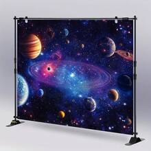 1 件精美绝伦的外太空行星背景横幅 - 充满活力的星系和宇宙场景，点缀着旋转的星星、月亮和火箭 - 耐用的涤纶材质，可用于照片墙装饰，适用于直播、派对、生日、周年纪念、房间、花园或庭院装饰 - 室内/室外均可使用，月亮装饰 - 14 - 查看 4