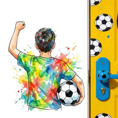 1 miếng dán tường hình cầu thủ bóng đá, thiết kế graffiti sống động, hình dán tường thể thao bóng đá, chủ đề thể thao đầy màu sắc, dễ dán, thích hợp trang trí phòng ngủ, phòng khách, phòng chơi game.