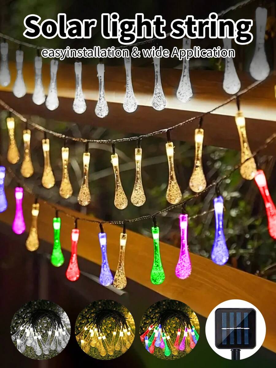 Solar Outdoor Garden Lights String,Water Drop Crystal String Lights,5M 20 Leds/7M 50 Leds 8 Modes Waterproof Fairy Light For Outdoor Patio Yard Party Holiday Christmas Tree,Home,Lawn,Wedding,Balcony,Camping Decor (Multicolor/Warm White/White)