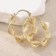 Vintage Twisted Golden Earrings, Handcrafted Copper Art, Fashionable Women's Earrings - Gold - View 2
