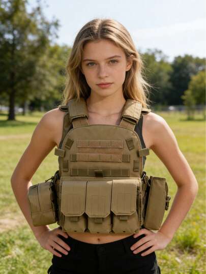 1pc 8-20 Years Old Tactical Vest, Mini Multi-Function Outdoor Training Vest - Molle System, Adjustable, Suitable For CS Games, Hiking And Fishing, Durable Polyester Material, Suitable For All Seasons. Men's Multi-Function Lightweight Training Vest, Black, Outdoor CS Wilderness Equipment Tactical Vest, Outdoor Camping Vest.