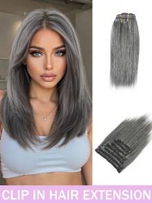 Clip In Human Hair Extensions Remy Straight Hair Extensions Clip Ins Invisible Seamless 8pcs Double Weft Thick Ends Silky Soft Long Lasting Clip In Human Hair Extensions For Women Daily&Party Use - Multicolor - View 2