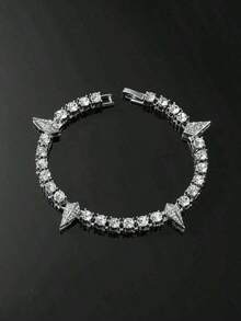 Men's Hip-Hop Style Tennis Chain And Teardrop-Shaped Cubic Zirconia Chain Bracelet, Shiny Jewelry, Gift For Boyfriend - Silver - View 2