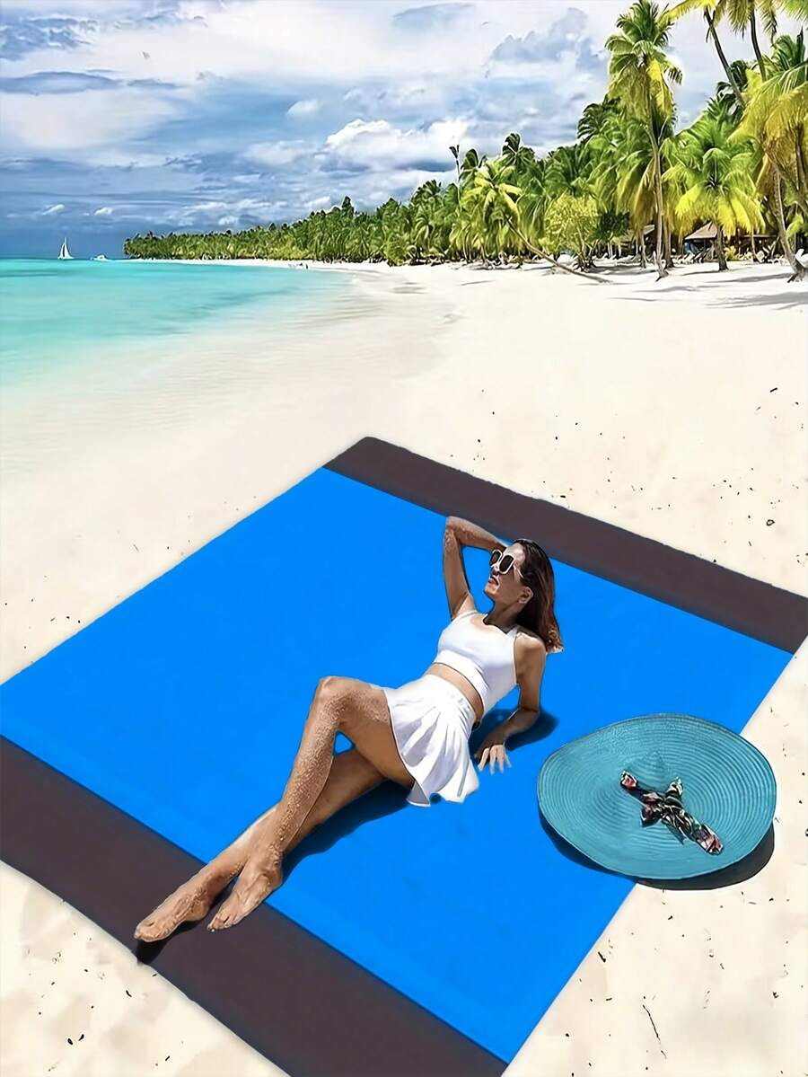 1pc Durable Polyester Beach Blanket - Lightweight Picnic Mat, Suitable For Camping, Travel, Beach, Hiking And Picnics - A - View 1