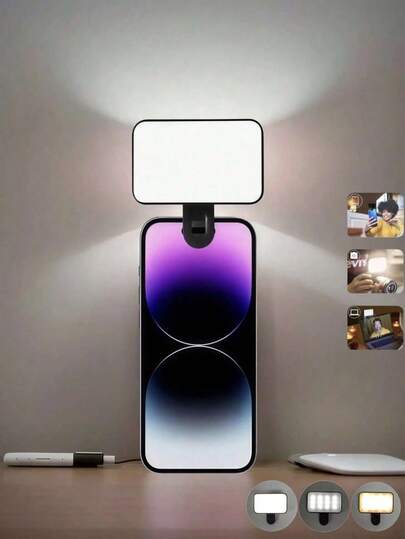 Baijun XU Đèn LED kẹp áo sạc USB-C, kích thước bỏ túi, dùng cho điện thoại trang điểm, phát trực tiếp và hội nghị video.