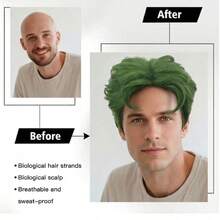 150g Heat-Resistant Green Short Curly Wig For Men, Solid Color Green Version, Comes With Wig Cap, Suitable For Cosplay And Daily Use - Green - View 6