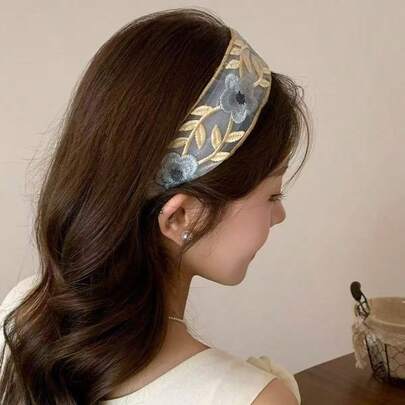 女士优雅百搭刺绣花卉发带，适合日常、通勤、上学、工作、海滩、派对、度假、母亲节礼物、居家发饰