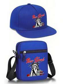 1 pezzo/2 pezzi Set di cappellino da baseball e borsa a tracolla con stampa creativa della Statua della Libertà di New York, stile streetwear alla moda per sport all'aperto, cappellino con visiera piatta regolabile e borsa a spalla, regalo per amici e anniversari - Multicolore - Visualizzare 16