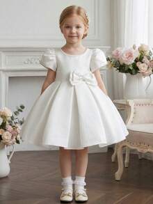Girl White Dress Party Birthday Wedding Flower Girl Short Backless Formal Dress - White - View 6