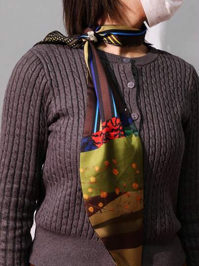 1pc Reversible Elephant & Horse Print Satin Scarf, Skirt, Shorts, Belt, Hat, Ribbon, Waistband For Women