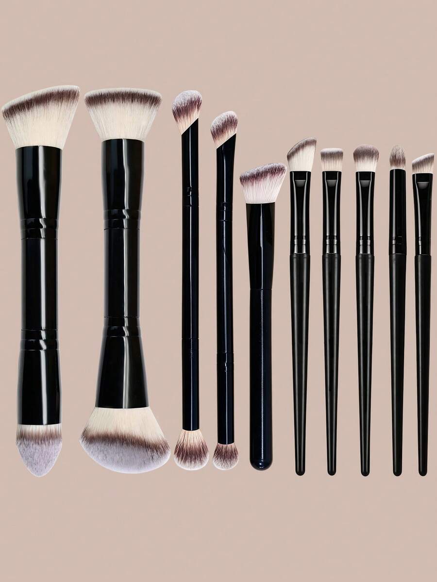 YZIMENG Bộ cọ trang điểm chuyên nghiệp hai đầu 10/9/7/5 món, bao gồm cọ tán kem nền, cọ tạo khối, cọ má hồng, cọ phấn phủ, cọ phấn mắt, cọ che khuyết điểm, cọ highlight, cọ pha màu, cọ kẻ mày, cọ trộn màu, cọ kẻ mắt. Được làm từ chất liệu sợi mềm mại, phù hợp cho trang điểm hàng ngày. - màu đen - Xem 1