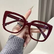 1 Pair Women's Burgundy Square PC Frame Minimalist Retro Clear Lens Glasses, Suitable For Daily Wear - Burgundy - View 2