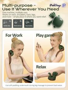 PinkSings Masajeador eléctrico inalámbrico USB, Masajeador inalámbrico para cuello y hombros con simulación de masaje de mano 6D, Alimentado por USB - Verde militar - Ver 5