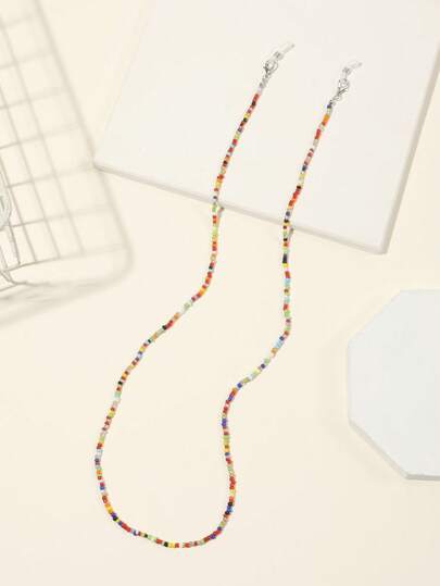 1pc Bohemian Style Beaded Eyewear Chain, Fashion Glasses Decoration Chain, Neckband Silicone Glasses Anti Slip Chain, Mask Decoration Holder Chain,Eyewear And Reading Glasses Anti Loss Chain