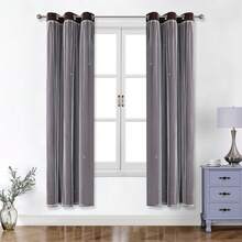 1 buah Tirai Motif Bintang, Cocok untuk Ruang Tamu & Kamar Tidur, Tirai Anti Cahaya, Dekorasi Liburan, Tirai Gaya Putri yang Lucu & Unik - Coffee Brown - View 14