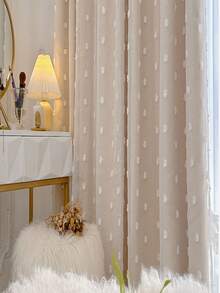 1pc Double-Layer Blackout Curtain With 3D Pom Pom Decor, Beige Linen-Look High-End Designer Curtain For Villa, Balcony, Living Room, Bedroom - Beige - View 7