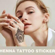 High Quality Floral Henna Tattoo Stencils, Colorful Painting Temporary Hand Tattoo Templates, Glitter Hollow Tattoo Stickers, Suitable For Body Art Makeup Mandala Patterns - Black - View 6