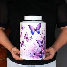 Large Cremation Urn For Adult Female Male Ashes, Decorative Funeral Keepsake Urns For Human Women Man Dad Mom Remains With Velvet Bag - Butterfly - 查看 4