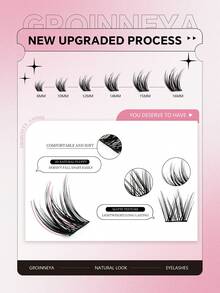GROINNEYA 12 Pairs Fluffy Curly False Eyelashes Set, Soft Cat Eye Lashes, Thick & Voluminous DIY Segmented Fake Lashes, Large Capacity Individual Lashes, With Lash Glue & Tweezers, 8-16mm Mixed Length Cluster Lashes, Delicate & Reusable, Easy To Create Professional Lash Look At Home - Black - View 5