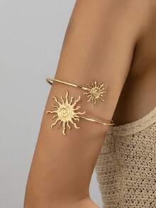 1pc Exaggerated Vintage Elegant Geometric Spiral Pattern Open Cuff Bracelet, Suitable For Beach, Party, Banquet And Daily Wear - Yellow Gold - View 7