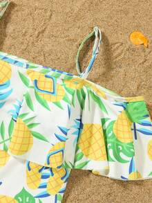 Family Matching Swimsuit Pineapple Print Ruffle Hem One Piece Bathing Suit For Women And Kids Girls Summer Beachwear Swim Trunks For Men And Boys Summer Vacation Swimwear For Whole Family - Phụ nữ - Xem 6