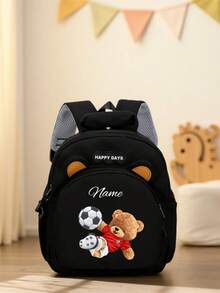 Mini Customizable Cartoon Bear Football Backpack Nylon Zipper Bag With Adjustable Shoulder Strap For School, Toddler Backpack - Multicolor - View 5