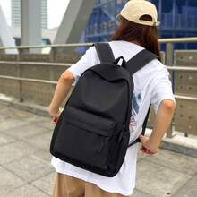 Minimalist Korean Style Black Backpack, School/Business Casual Outdoor Bag - Black - View 3