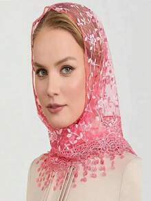 1pc 2026 New Floral Lace Triangle Scarf/Headscarf For Women, Suitable For Weddings, Parties, Formal Events,Summer,Beach - Solid Color - View 7