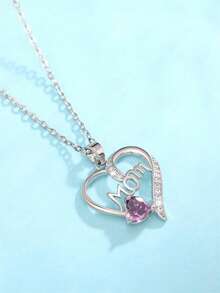 1 PC Teen Luxury Cubic Zirconia Necklace Pendant For Girls For Birthday For Mother's Day Gift Anniversary Party Jewelry - Purple - View 3