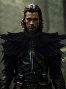 1件黑色哥特式仿羽毛披肩，适合角色扮演、化装舞会、复活节、狂欢节服装 - 黑色 - 查看 4