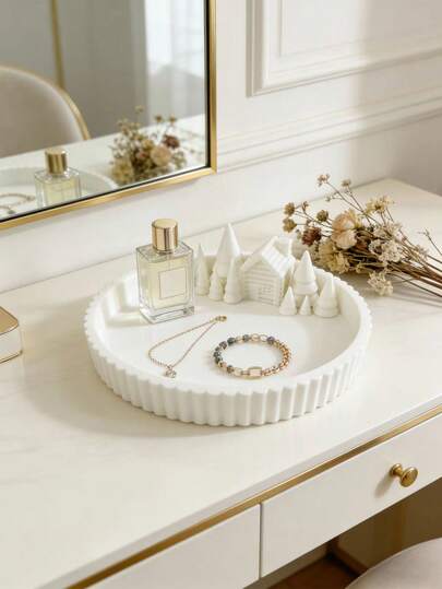 1 chiếc khay đựng đồ trang sức hình nhà gỗ trong rừng in 3D, khay đựng đồ hình cabin trong rừng tuyết, vật trang trí bàn làm việc mang lại cảm giác thư giãn.