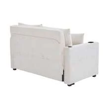 Multifunctional Fabric Sofa, Convertible Sofa Bed, Small Two-Function Living Room Sofa, Removable And Washable Cover, With Storage Bag, Port And Cup Holder. - 米色 - 查看 5