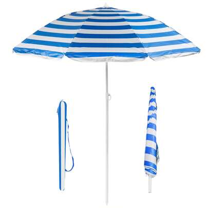 Crystals 1.7M Beach Parasol Umbrella Blue Tilt Adjustable UV Protection Sun Shade Portable Garden Patio Outdoor Umbrella With Carry Bag