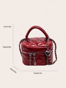 New Fashion Classic Multifunctional Waterproof PU Material, Diamond Quilted Pattern Handbag, Lightweight And Easy To Carry, Zipper Closure Design, Heart-Shaped Zipper Decor Crossbody Round Box Bag, Coin Purse, Suitable For Shopping, Travel, Commuting - 紅色 - 查看 7
