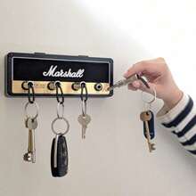 Wall Hanging Guitar Key Box Holder, Stylish Home Key Hook For Guitar & Music Enthusiasts, Decorative Storage & Organization Piece, Complete Set With 4 Keychains & 1 Wall Mount Kit - 黑色鑰匙圈底座+四個插頭 - 查看 3