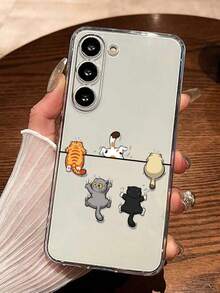 Cat Painted Perforated Transparent Painted Minimalist Fashion Creative Anti-Drop Phone Case Compatible With Ip 17/Ip 17pro/Ip 17promax/ IP16/11/16pro/16plus/16promax/16e/15Promax/13/14/12/XS/XR/7G/8P, Compatible With Samsung Galaxy S25/S25PLUS/S25 Ultra/A16/A36/A26/A56/A50/A12/A32/A52/A72/A51/A21S/A13/A14/S24/S24PLUS/S24Ultra/S20/S23/S22/A53/S20FE/S21 Anti-Drop Phone Protective Case - Multicolor - View 4