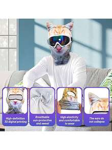 2件/1件 猫咪造型拉法帽，趣味3D动物脸带耳朵，毛茸茸的小猫头套，适合节日、锐舞派对、户外活动 - 查看 5