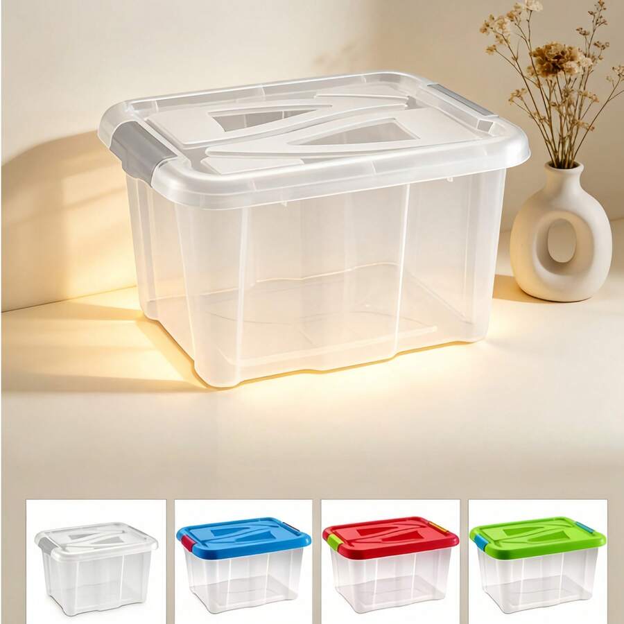 Hộp đựng đồ đa năng dung tích lớn được nâng cấp, có nắp đậy, hộp đựng đồ dày dặn 30L có khóa cài và tay cầm, hộp đựng quần áo kín chống ẩm có nắp đậy, màu sắc được giao ngẫu nhiên. - Xem 1