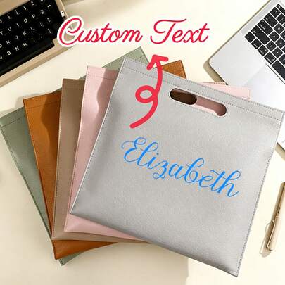 Customizable Large Capacity Thick PU Leather Briefcase, Large Business Meeting Bag, Waterproof Durable Document Folder, Multifunctional Office File Organizer, Student Exam Material Storage Bag