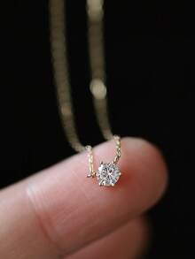 1pc S925 Sterling Silver 6-Claw Cubic Zirconia Round Pendant Necklace, Luxury Fashion Elegant Necklace Suitable For Party, Casual, Commute, Minimalist Versatile Choker - Round - View 5