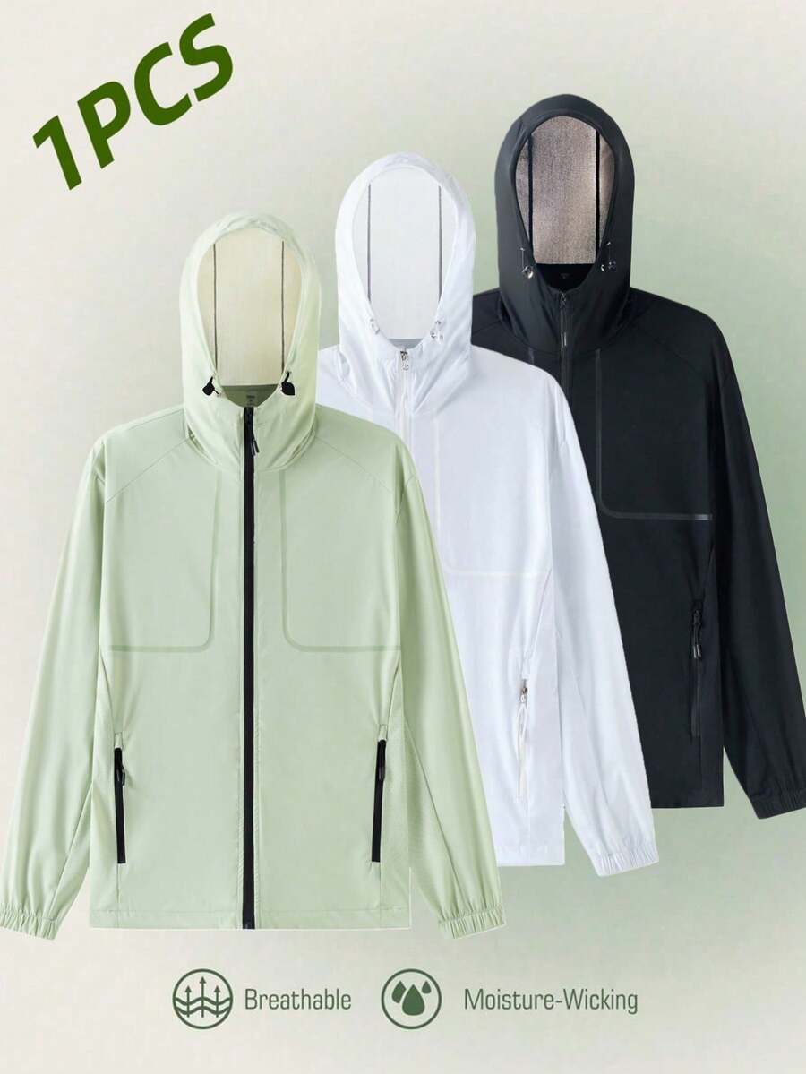 Unisex lätt UV-skyddsjacka, tunn långärmad, andningsbart issidenstyg, mångsidig, vår/sommar - Grön - Visa 1