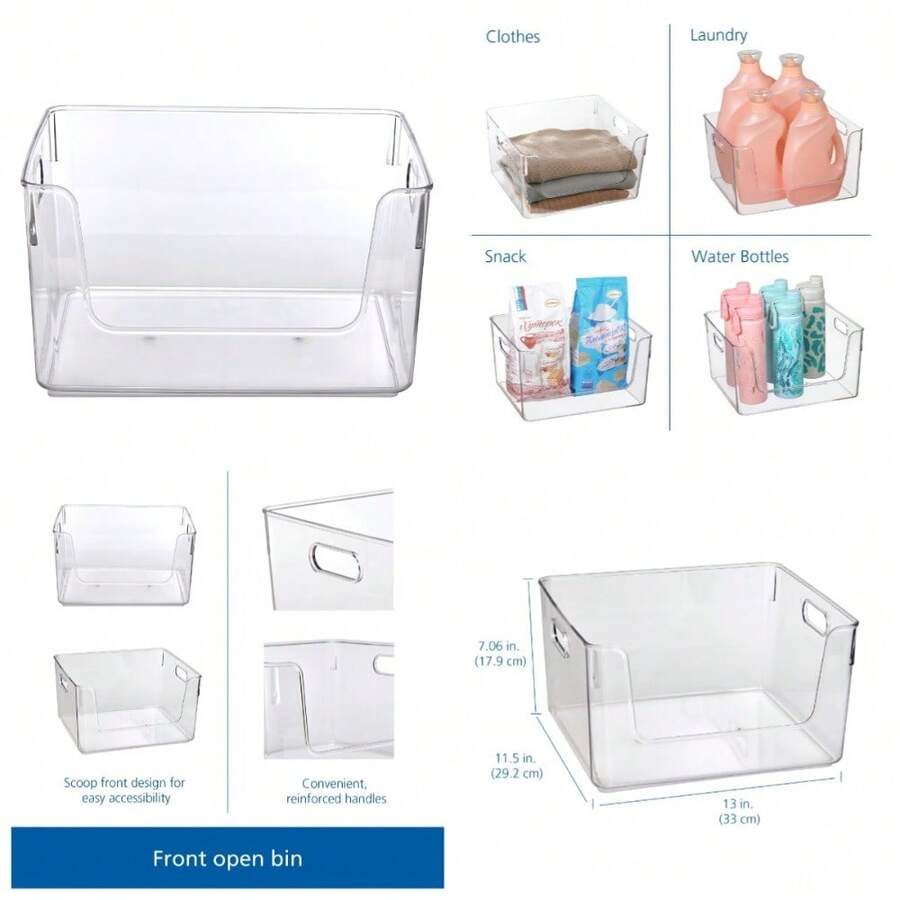 Clear Plastic Organizer Bin With Open Front And Glossy Finish, Single Compartment Storage Container For Adults - 1 - 查看 1