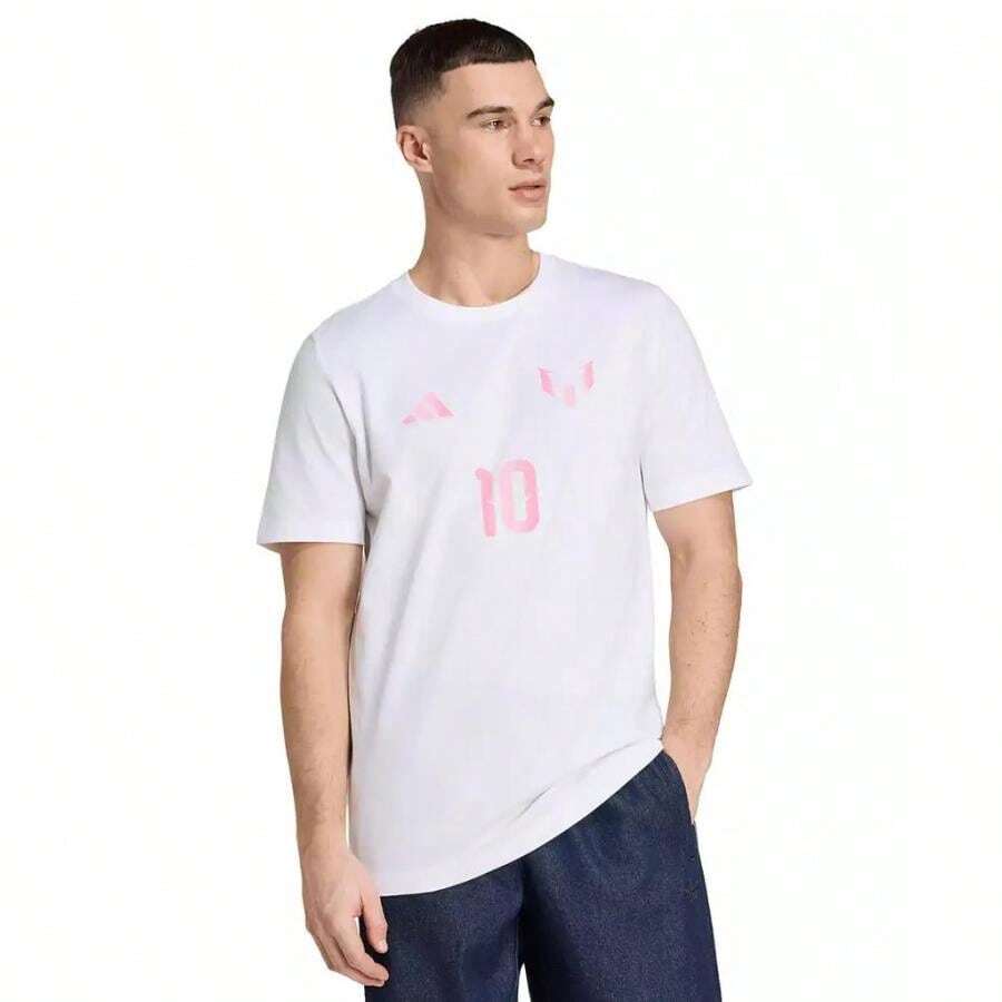 Adidas Men's Messi Crewneck T-Shirt |  | Men Sports Tees & Tanks - أبيض/وردي - مشاهدة 1