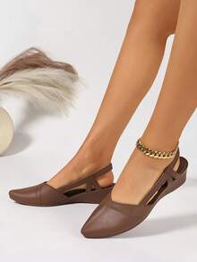 新款春秋季法式粗跟尖头中跟鞋，低鞋面舒适耐穿女式工作鞋 - 棕色 - 查看 6