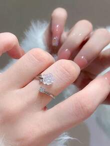 1 pieza Anillo floral de moda adecuado para uso diario - Plateado - Ver 7